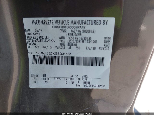 Ford F-350 Chassis Xl 2016 1FDRF3E6XGED31181 Image 9