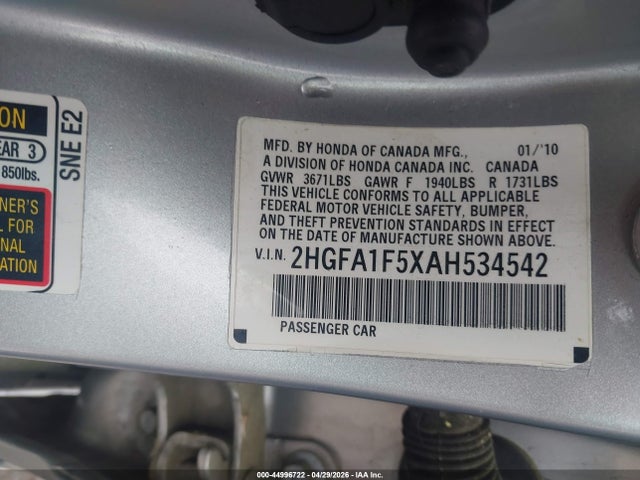 2010 Honda Civic Lx მანქანა იყიდება აუქციონზე, vin: 2HGFA1F5XAH534542, აუქციონის ნომერი: 44996722