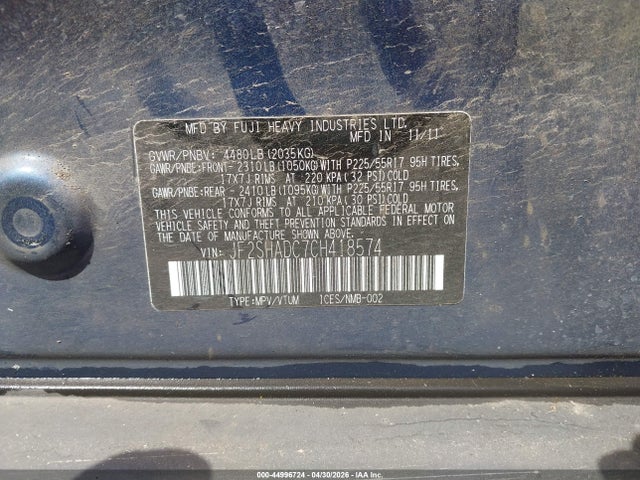 Продажа на аукционе авто 2012 Subaru Forester 2.5x Premium, vin: JF2SHADC7CH418574, номер лота: 44996724