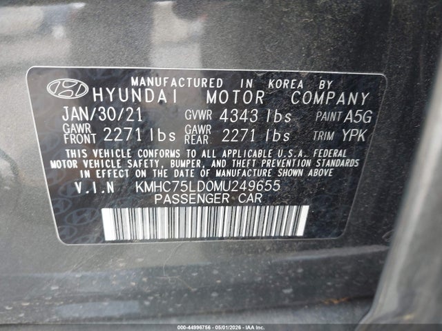 KMHC75LD0MU249655 Hyundai Ioniq Plug-in Hybrid Sel