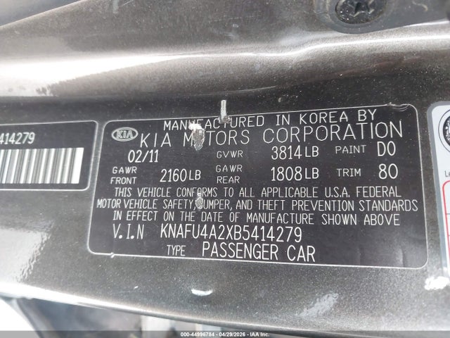 Продаж на аукціоні авто 2011 Kia Forte Ex, vin: KNAFU4A2XB5414279, номер лоту: 44996784