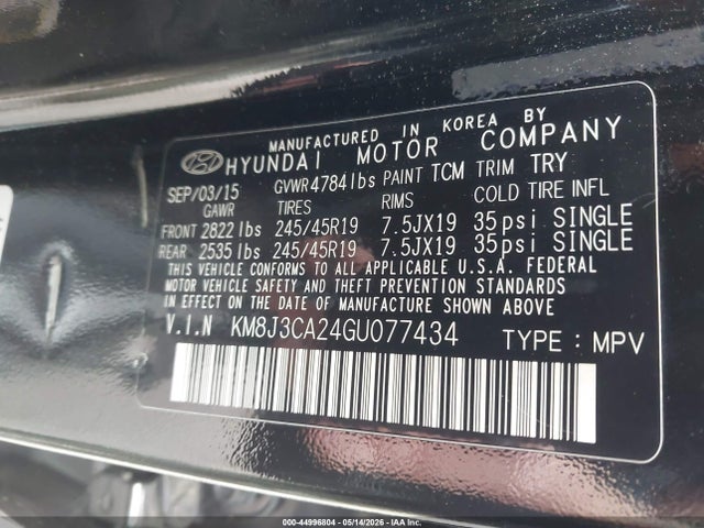 Продаж на аукціоні авто 2016 Hyundai Tucson Limited, vin: KM8J3CA24GU077434, номер лоту: 44996804