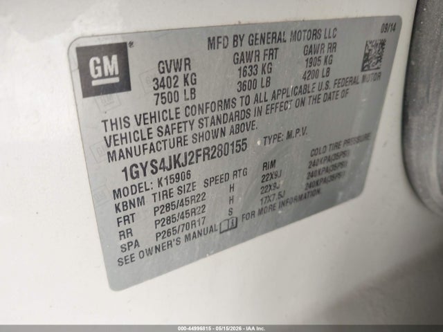 44996815 :رقم المزاد ، 1GYS4JKJ2FR280155 vin ، 2015 Cadillac Escalade Esv Premium مزاد بيع