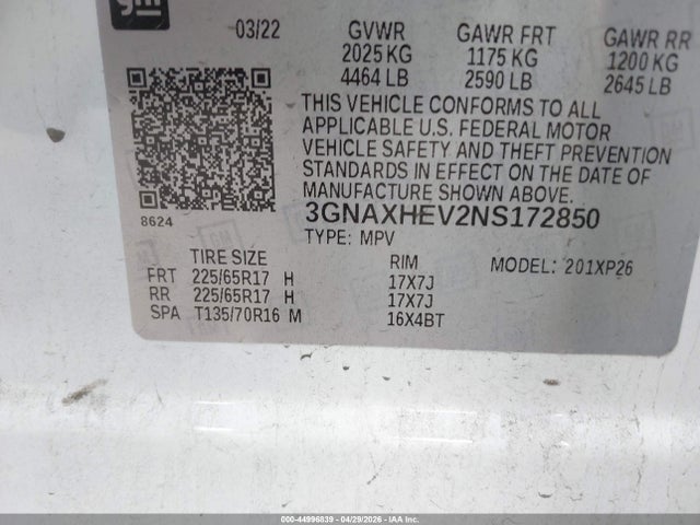 3GNAXHEV2NS172850 Chevrolet Equinox Fwd Ls