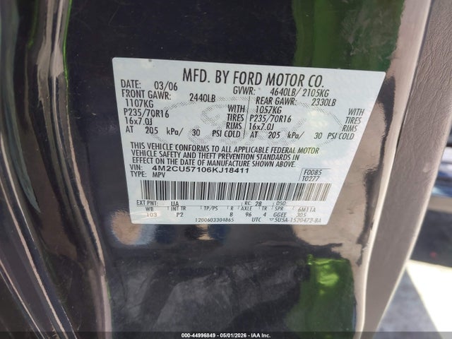 Продаж на аукціоні авто 2006 Mercury Mariner Luxury/premier, vin: 4M2CU57106KJ18411, номер лоту: 44996849