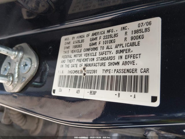Продаж на аукціоні авто 2007 Honda Accord 2.4 Se, vin: 1HGCM56387A002391, номер лоту: 44996850