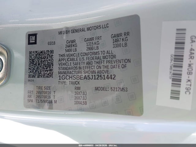 1GCHSBEA5J1251442 Chevrolet Colorado Wt