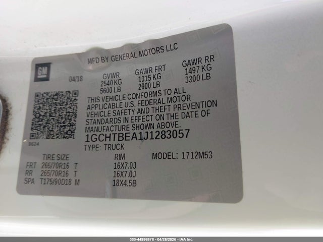 1GCHTBEA1J1283057 Chevrolet Colorado Wt