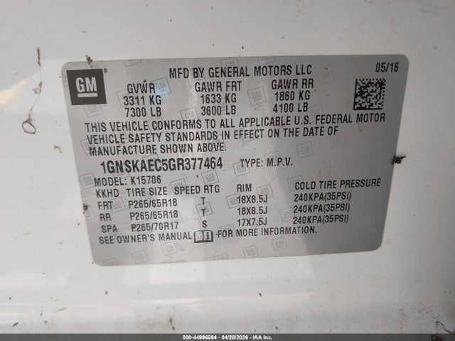 Chevrolet Tahoe Ls 2016 1GNSKAEC5GR377464 Image 9