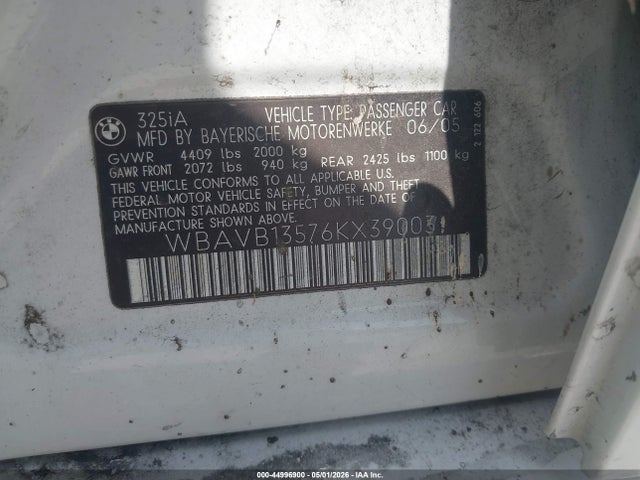 44996900 :رقم المزاد ، WBAVB13576KX39003 vin ، 2006 Bmw 325i مزاد بيع