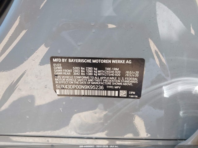 5UX43DP00N9K95236 BMW X3 Sdrive30i