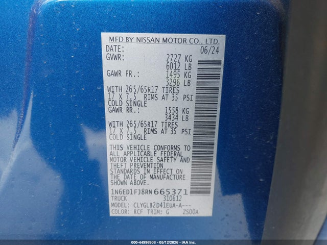 2024 Nissan Frontier Long Bed Sv 4x2 მანქანა იყიდება აუქციონზე, vin: 1N6ED1FJ8RN665371, აუქციონის ნომერი: 44996908