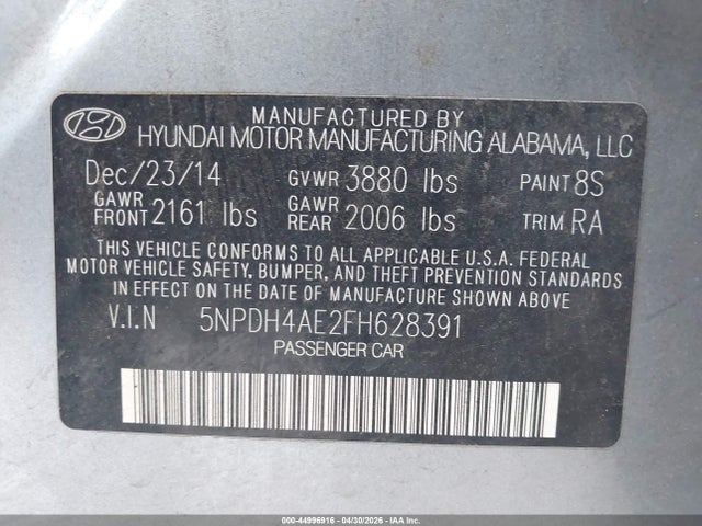 Hyundai ELANTRA SE 2015 5NPDH4AE2FH628391 Image 9