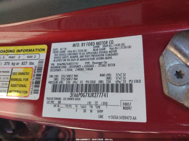 Ford FUSION S 2018 3FA6P0G7XJR277741 Image 9