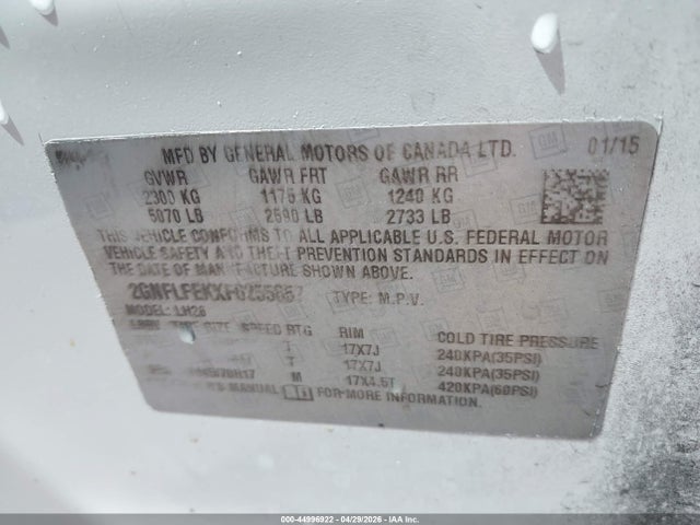 Chevrolet EQUINOX 1LT 2015 2GNFLFEKXF6255857 Image 9