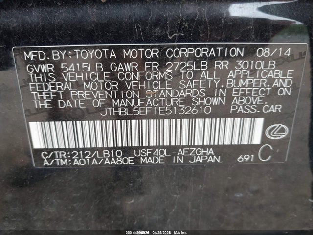 44996926 :رقم المزاد ، JTHBL5EF1E5132610 vin ، 2014 Lexus Ls 460 مزاد بيع