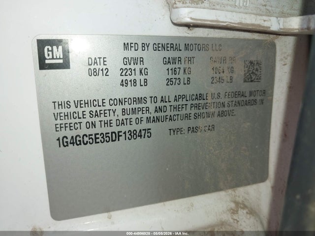 Продажа на аукционе авто 2013 Buick Lacrosse Leather Group, vin: 1G4GC5E35DF138475, номер лота: 44996928