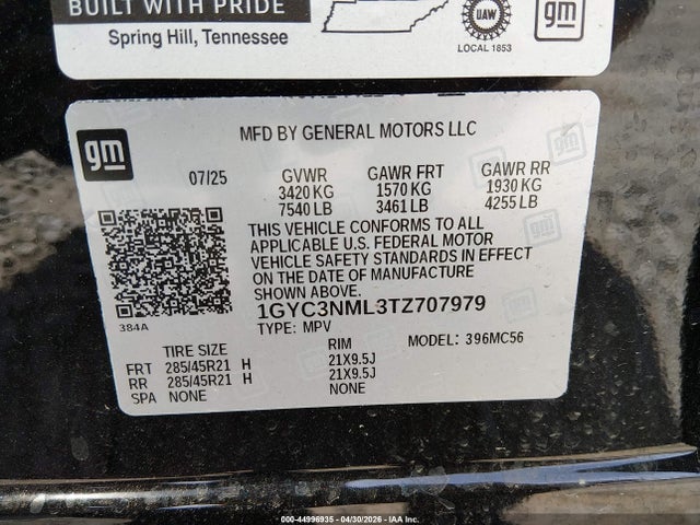 1GYC3NML3TZ707979 Cadillac Vistiq Sport