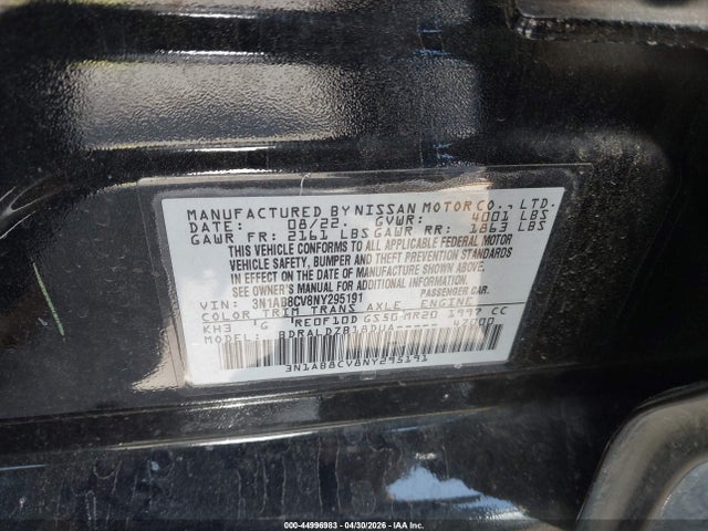 Продажа на аукционе авто 2022 Nissan Sentra Sv Xtronic Cvt, vin: 3N1AB8CV8NY295191, номер лота: 44996983