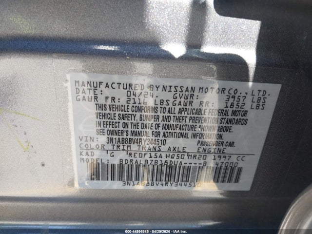 Aukcja sprzedaży 2024 Nissan Sentra S Xtronic Cvt, vin: 3N1AB8BV4RY344510, numer aukcji: 44996985