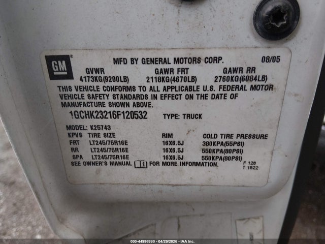 Продажа на аукционе авто 2006 Chevrolet Silverado 2500hd Lt1, vin: 1GCHK23216F120532, номер лота: 44996990