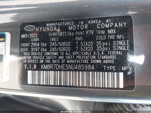 Продаж на аукціоні авто 2022 Hyundai Palisade Calligraphy, vin: KM8R7DHE5NU485984, номер лоту: 44997020