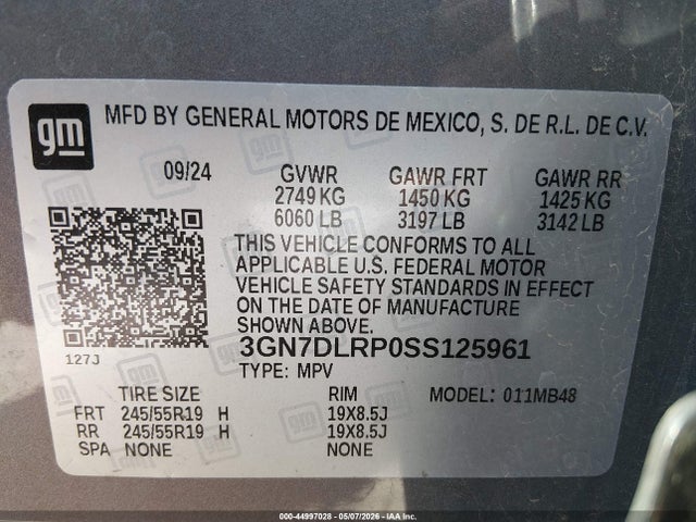 2025 Chevrolet Equinox Ev Lt მანქანა იყიდება აუქციონზე, vin: 3GN7DLRP0SS125961, აუქციონის ნომერი: 44997028