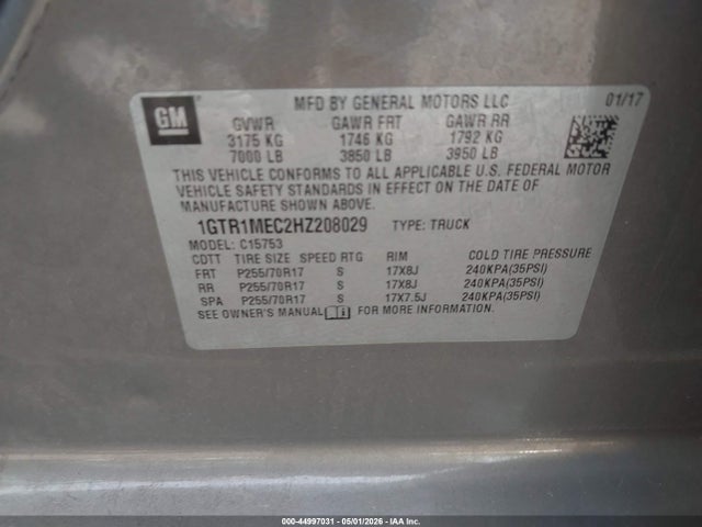 Aukcja sprzedaży 2017 Gmc Sierra 1500 Sle, vin: 1GTR1MEC2HZ208029, numer aukcji: 44997031