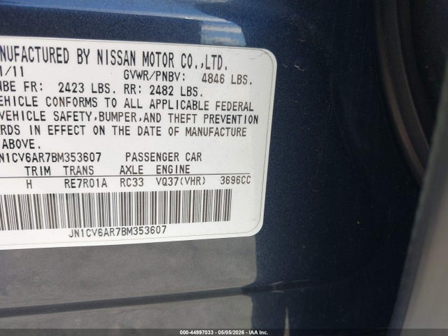 Aukcja sprzedaży 2011 Infiniti G37x, vin: JN1CV6AR7BM353607, numer aukcji: 44997033