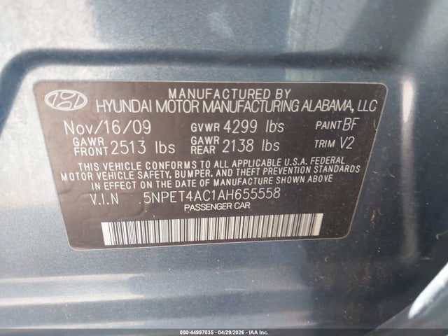 Aukcja sprzedaży 2010 Hyundai Sonata Gls, vin: 5NPET4AC1AH655558, numer aukcji: 44997035