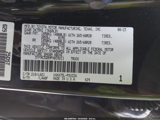 5TFNC5DB9PX039211 Toyota Tundra Hybrid Platinum