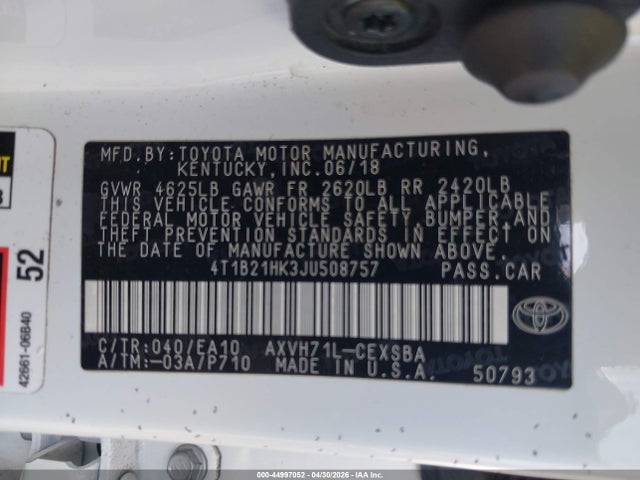4T1B21HK3JU508757 Toyota Camry Hybrid Se