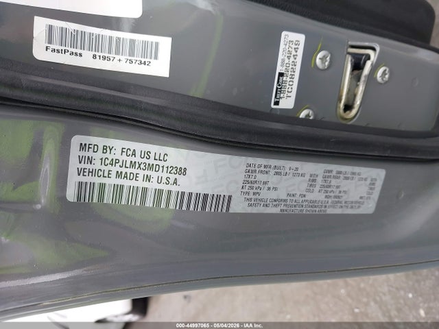 Продаж на аукціоні авто 2021 Jeep Cherokee Latitude Lux Fwd, vin: 1C4PJLMX3MD112388, номер лоту: 44997065