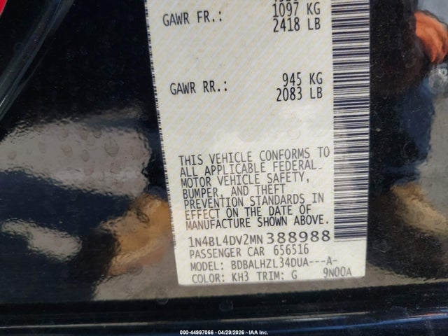 1N4BL4DV2MN388988 Nissan Altima Sv Fwd