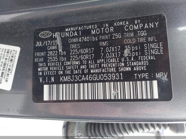 KM8J3CA46GU053931 Hyundai TUCSON SE
