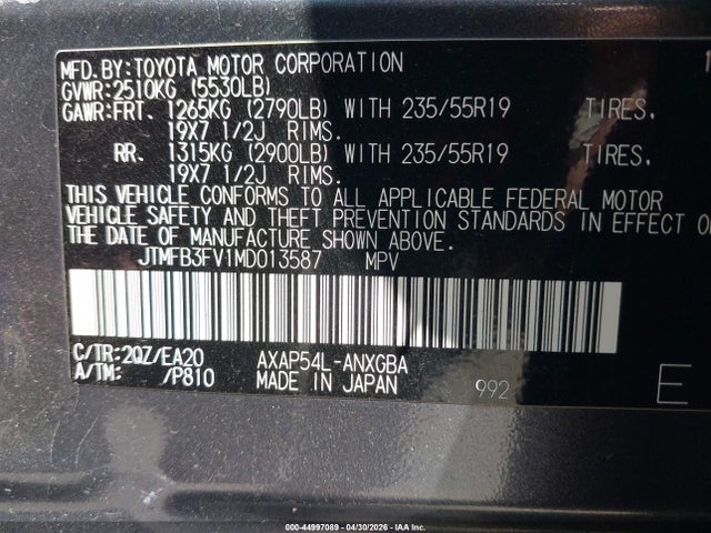 JTMFB3FV1MD013587 Toyota Rav4 Prime Xse