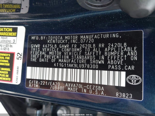 4T1G11AK9LU978300 Toyota CAMRY SE