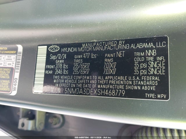 44997094 :رقم المزاد ، 5NMJA3DEXSH468779 vin ، 2025 Hyundai Tucson Se مزاد بيع