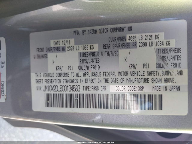 Aukcja sprzedaży 2012 Mazda Mazda5 Grand Touring, vin: JM1CW2DL5C0134583, numer aukcji: 44997096