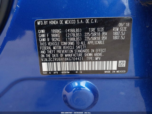 Aukcja sprzedaży 2019 Honda Hr-v Sport, vin: 3CZRU6H18KG704421, numer aukcji: 44997097