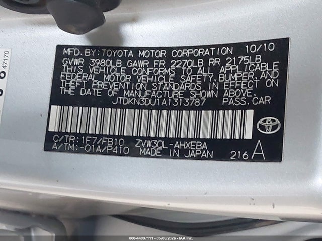 2010 Toyota Prius Ii მანქანა იყიდება აუქციონზე, vin: JTDKN3DU1A1313787, აუქციონის ნომერი: 44997111
