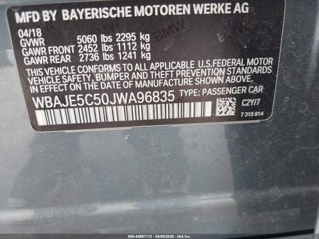BMW 540I 2018 WBAJE5C50JWA96835 Image 9