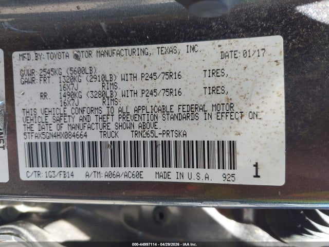 5TFAX5GN4HX084664 Toyota Tacoma Sr5