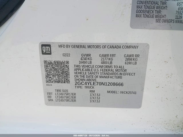 Продаж на аукціоні авто 2022 Chevrolet Silverado 2500hd 4wd  Standard Bed Wt, vin: 2GC4YLE70N1208666, номер лоту: 44997125