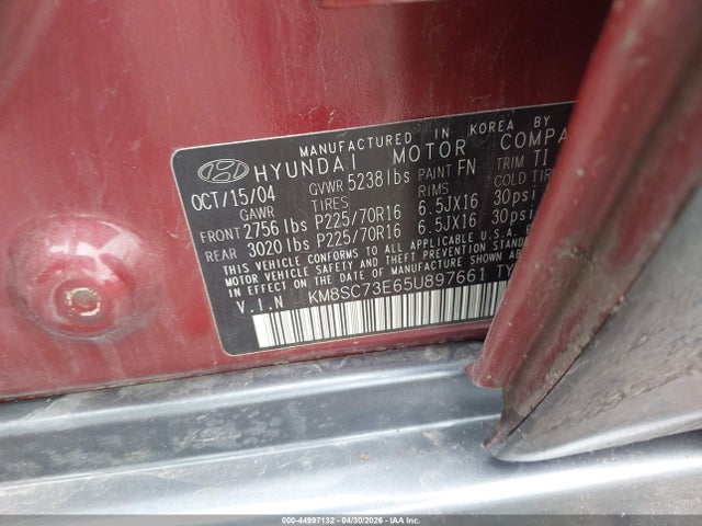 Aukcja sprzedaży 2005 Hyundai Santa Fe Gls/lx, vin: KM8SC73E65U897661, numer aukcji: 44997132