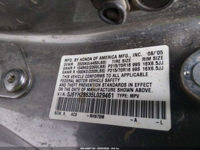 Продажа на аукционе авто 2005 Honda Element Ex, vin: 5J6YH28635L029461, номер лота: 44997154
