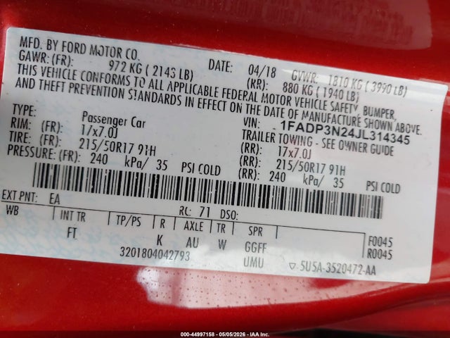 1FADP3N24JL314345 Ford Focus Titanium