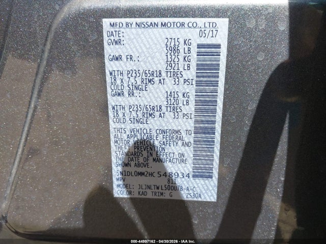 2017 Infiniti Qx60 მანქანა იყიდება აუქციონზე, vin: 5N1DL0MM2HC548934, აუქციონის ნომერი: 44997162