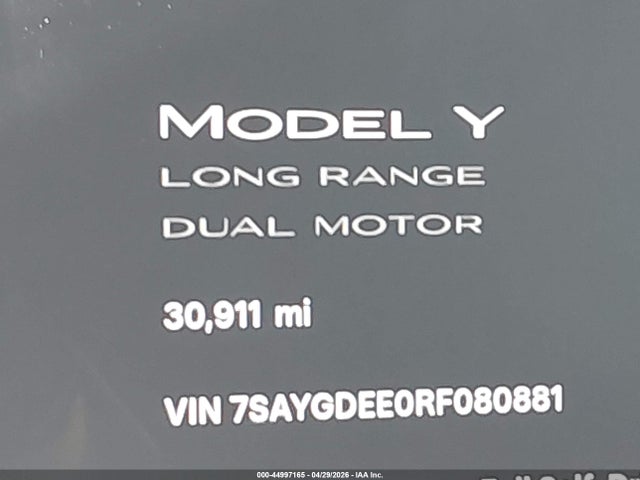 Aukcja sprzedaży 2024 Tesla Model Y Long Range Dual Motor All-wheel Drive, vin: 7SAYGDEE0RF080881, numer aukcji: 44997165