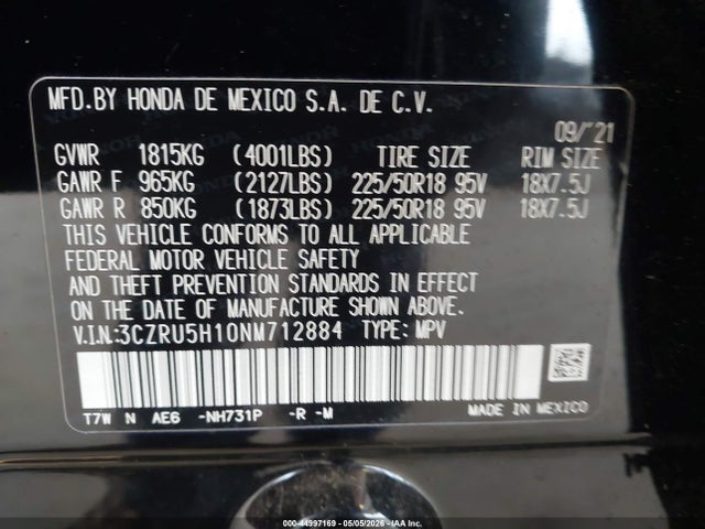 Aukcja sprzedaży 2022 Honda Hr-v 2wd Sport, vin: 3CZRU5H10NM712884, numer aukcji: 44997169